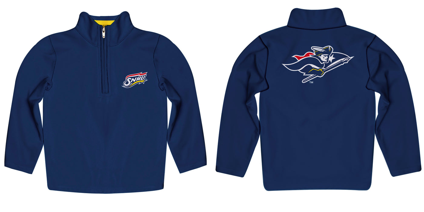 Southern New Hampshire University Penmen Vive La Fete Game Day Solid Blue Quarter Zip Pullover Sleeves