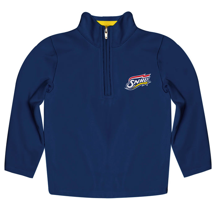 Southern New Hampshire University Penmen Vive La Fete Game Day Solid Blue Quarter Zip Pullover Sleeves