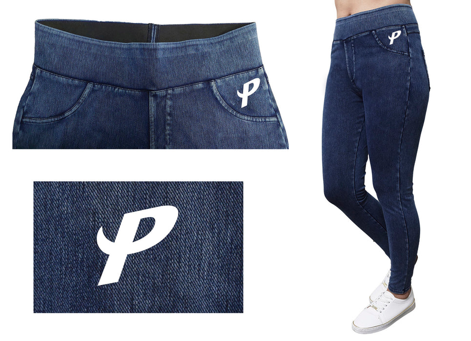 Southern New Hampshire University Penmen Vive La Fete Game Day Collegiate Logo on Fake Pocket Women Blue Jeggings