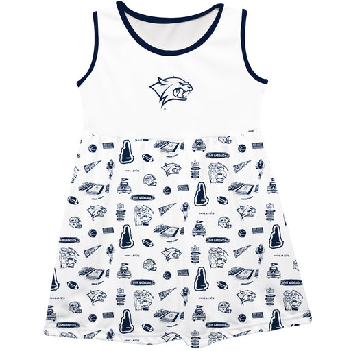 New Hampshire Wildcats UNH Sleeveless Tank Dress Girls White Repeat Print Hand Sketched Vive La Fete Impressions