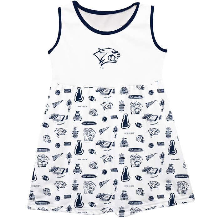 New Hampshire Wildcats UNH Sleeveless Tank Dress Girls White Repeat Print Hand Sketched Vive La Fete Impressions