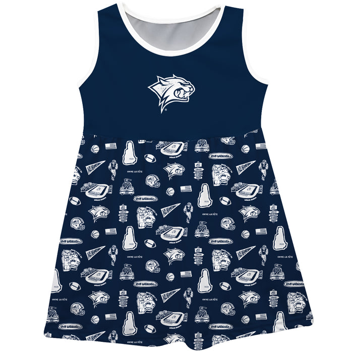 New Hampshire Wildcats UNH Sleeveless Tank Dress Girls Blue Repeat Print Hand Sketched Vive La Fete Impressions