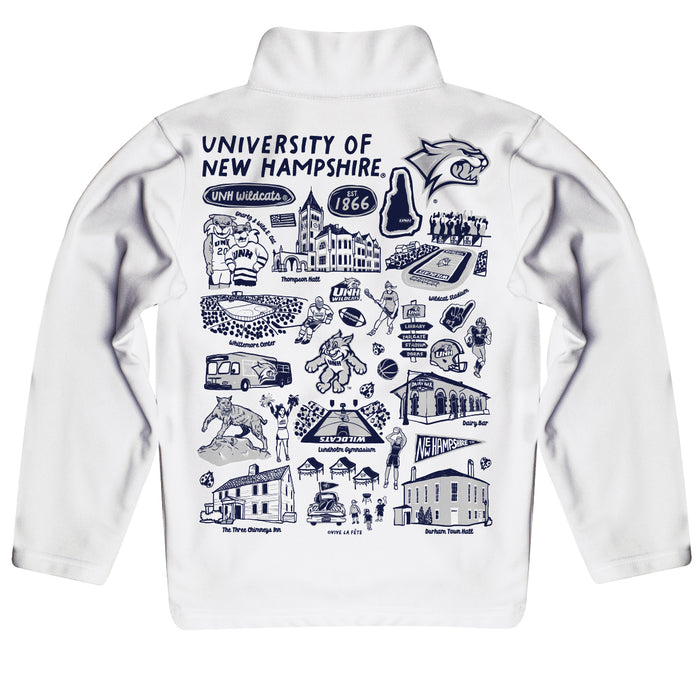 University of New Hampshire Wildcats UNH Hand Sketched Vive La Fete Impressions Artwork  White Boys Quarter Zip Pullover V1