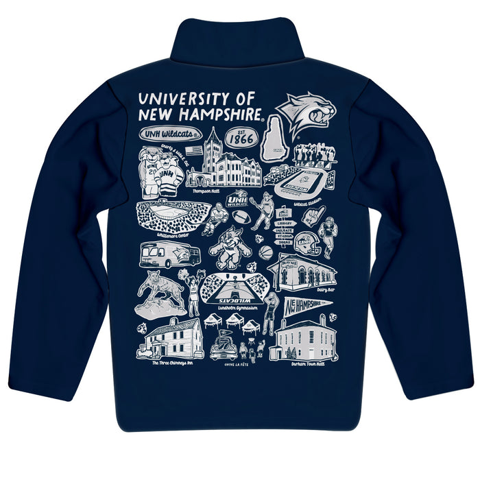 University of New Hampshire Wildcats UNH Hand Sketched Vive La Fete Impressions Artwork  Blue Boys Quarter Zip Pullover V1