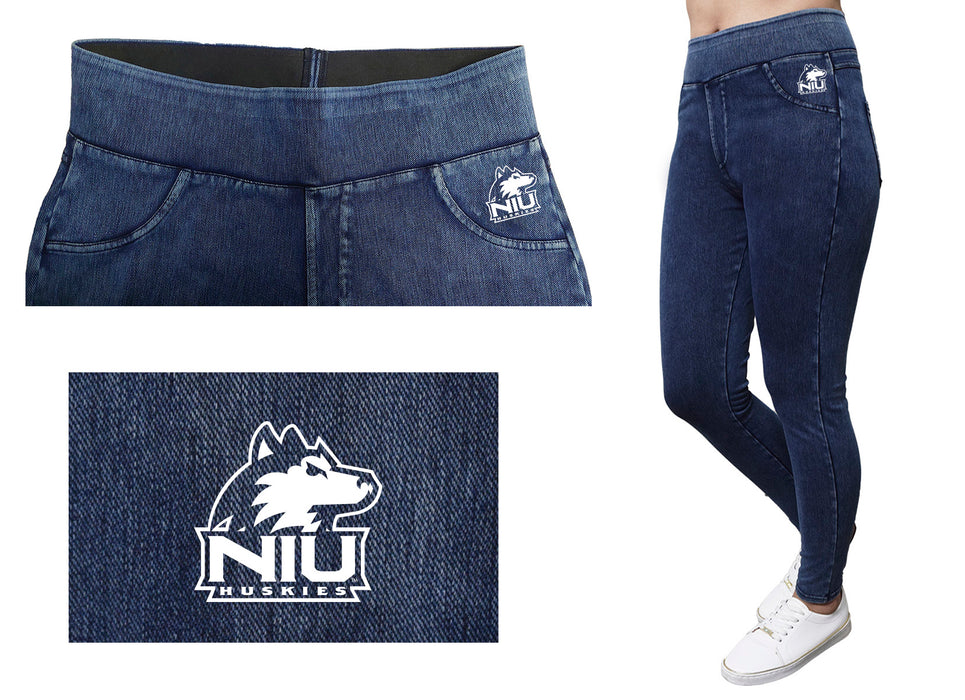 Northern Illinois Huskies Vive La Fete Game Day Collegiate Logo on Fake Pocket Women Red Jeggings