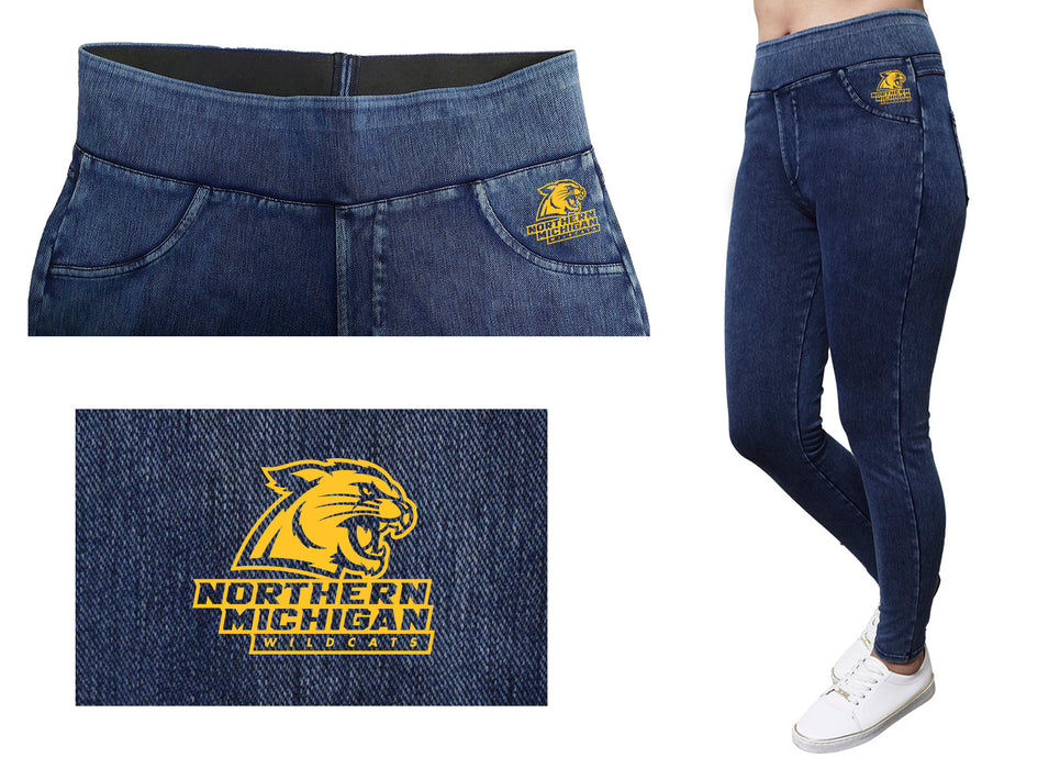 NMU Northern Michigan Wildcats Vive La Fete Game Day Collegiate Logo on Fake Pocket Women Green Jeggings