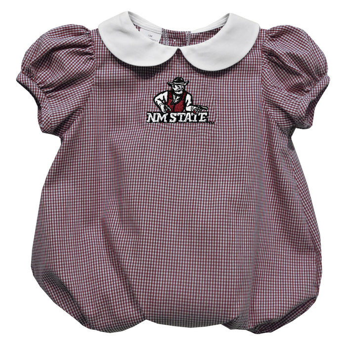 New Mexico State University Aggies Embroidered Maroon Gingham Girls Baby Bubble Short Sleeve