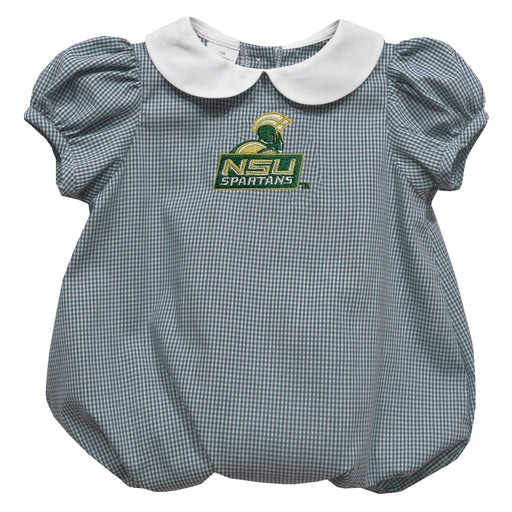 Norfolk State Spartans Embroidered Hunter Green Gingham Girls Baby Bubble Short Sleeve