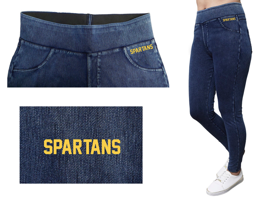 Norfolk State Spartans Vive La Fete Game Day Collegiate Logo on Fake Pocket Women Green Jeggings