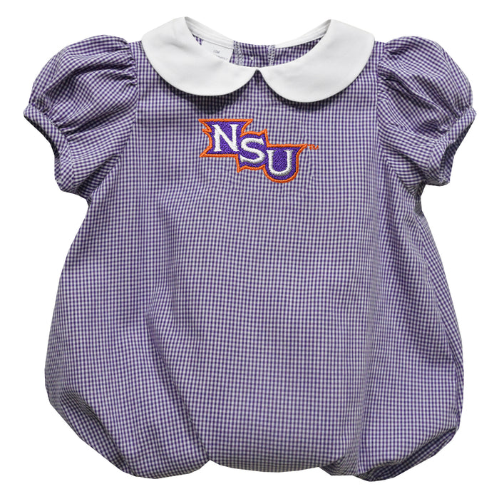 Northwestern State Demons Embroidered Purple Gingham Baby Bubble Short Sleeve