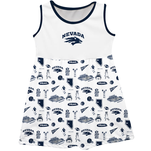 University of Nevada Reno Wolfpack Sleeveless Tank Dress Girls White Repeat Print Hand Sketched Vive La Fete Impressions