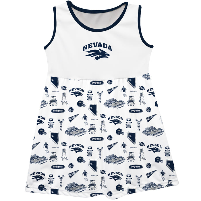 University of Nevada Reno Wolfpack Sleeveless Tank Dress Girls White Repeat Print Hand Sketched Vive La Fete Impressions