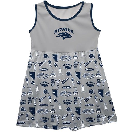 University of Nevada Reno Wolfpack Sleeveless Tank Dress Girls Gray Repeat Print Hand Sketched Vive La Fete Impressions