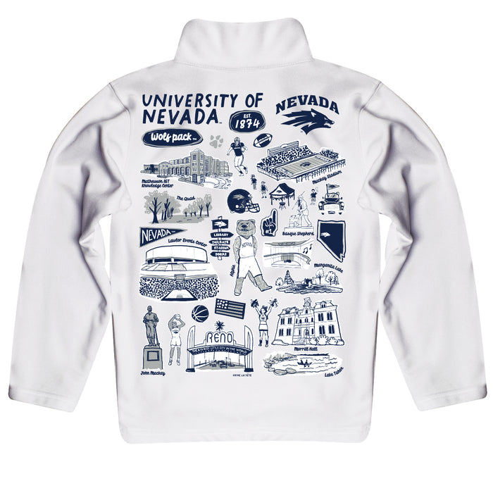 University of Nevada Reno Wolfpack Hand Sketched Vive La Fete Impressions Artwork White Boys Quarter Zip Pullover V1