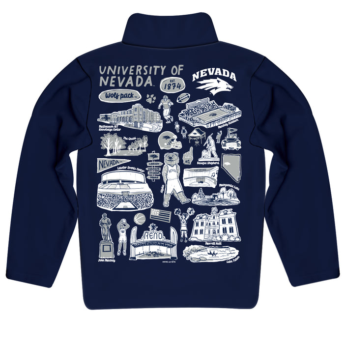 University of Nevada Reno Wolfpack Hand Sketched Vive La Fete Impressions Artwork Navy Boys Quarter Zip Pullover V1