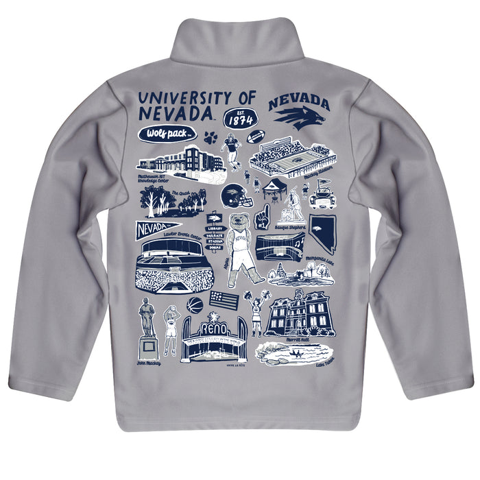 University of Nevada Reno Wolfpack Hand Sketched Vive La Fete Impressions Artwork Gray Boys Quarter Zip Pullover V1