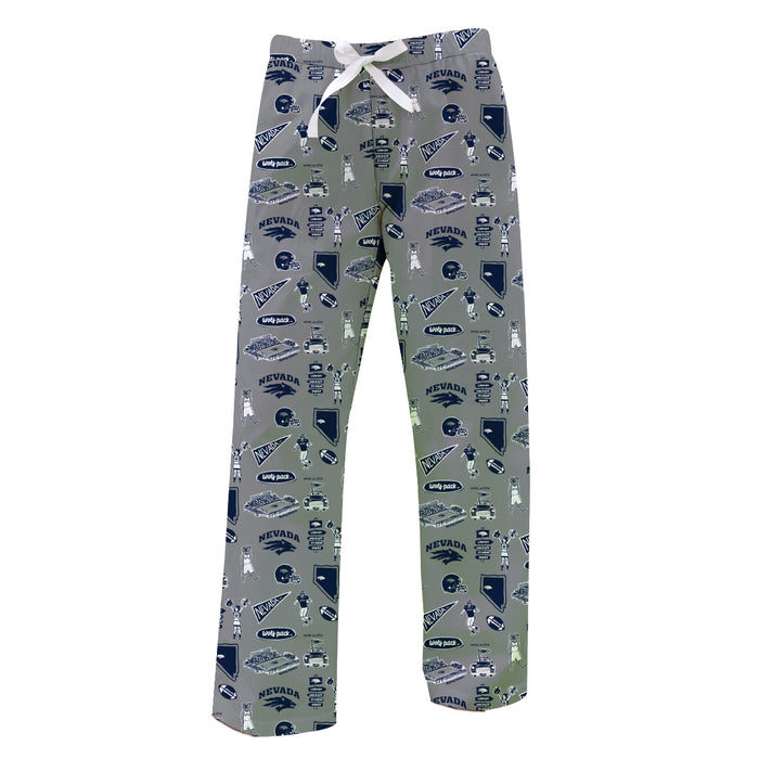 University of Nevada Reno Wolfpack Repeat Print Hand Sketched Vive La Fete Impressions Artwork Womens  Gray  Lounge Pant