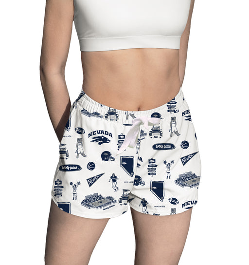 University of Nevada Reno Wolfpack Repeat Print Hand Sketched Vive La Fete Impressions Artwork Womens White Lounge Short