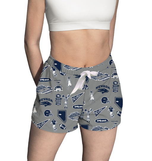 University of Nevada Reno Wolfpack Repeat Print Hand Sketched Vive La Fete Impressions Artwork Womens Gray Lounge Shorts