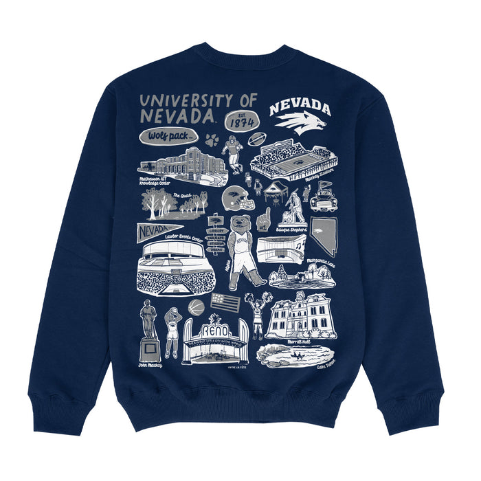 University of Nevada Reno Wolfpack Hand Sketched Impressions Artwork Navy Crewneck Sweatshirt for Women