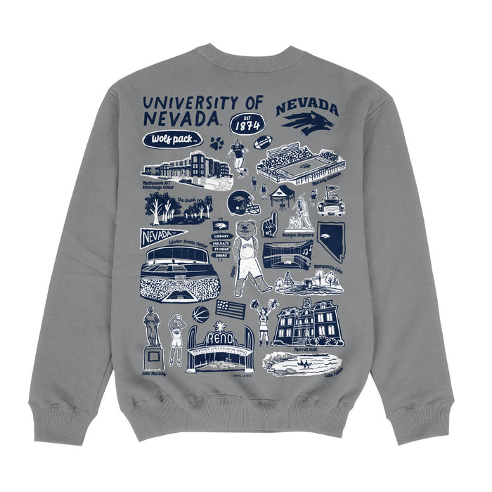 University of Nevada Reno Wolfpack Hand Sketched Impressions Artwork Gray Crewneck Sweatshirt for Women