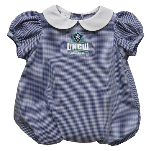 University of North Carolina Seahawks Embroidered Navy Gingham Girls Baby Bubble Short Sleeve