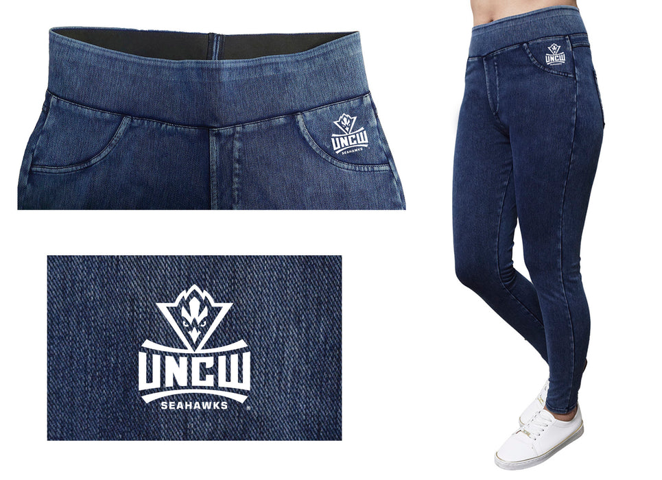 University of North Carolina Seahawks UNCW Vive La Fete Game Day Collegiate Logo on Fake Pocket Women Teal Jeggings