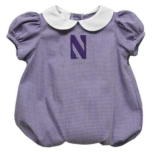 Northwestern University Wildcats Embroidered Purple Gingham Baby Bubble Short Sleeve