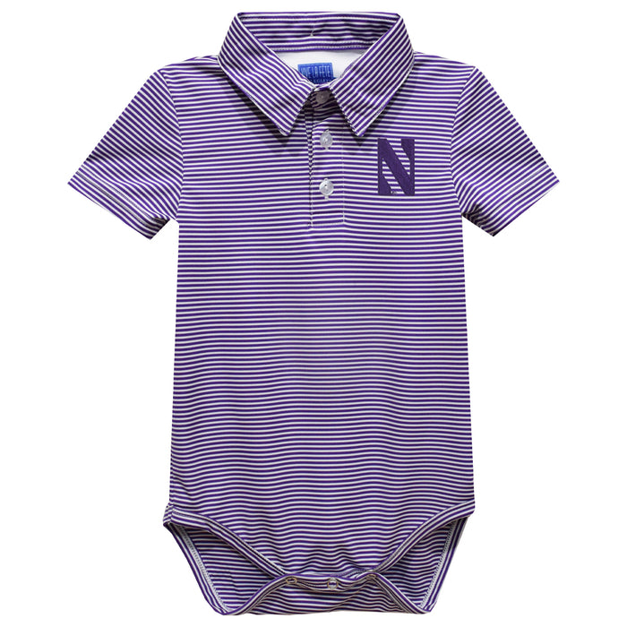 Northwestern University Wildcats Embroidered Purple Stripe Knit Boys Polo Bodysuit