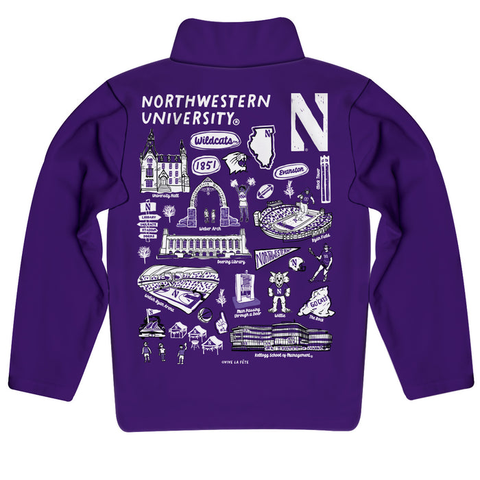 Northwestern University Wildcats Hand Sketched Vive La Fete Impressions Artwork  Purple Boys Quarter Zip Pullover V1