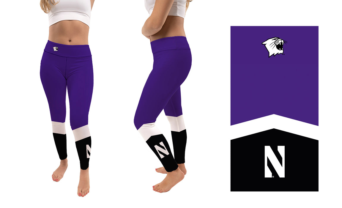 Northwestern Wildcats Vive La Fete Game Day Collegiate Ankle Color Block Women Purple Black Yoga Leggings - Vive La Fête - Online Apparel Store