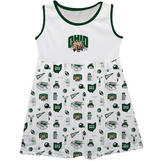 Ohio University Bobcats Sleeveless Tank Dress Girls White Repeat Print Hand Sketched Vive La Fete Impressions