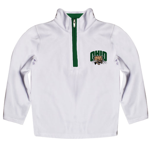 Ohio University Bobcats Hand Sketched Vive La Fete Impressions Artwork  White Quarter Zip Pullover V1