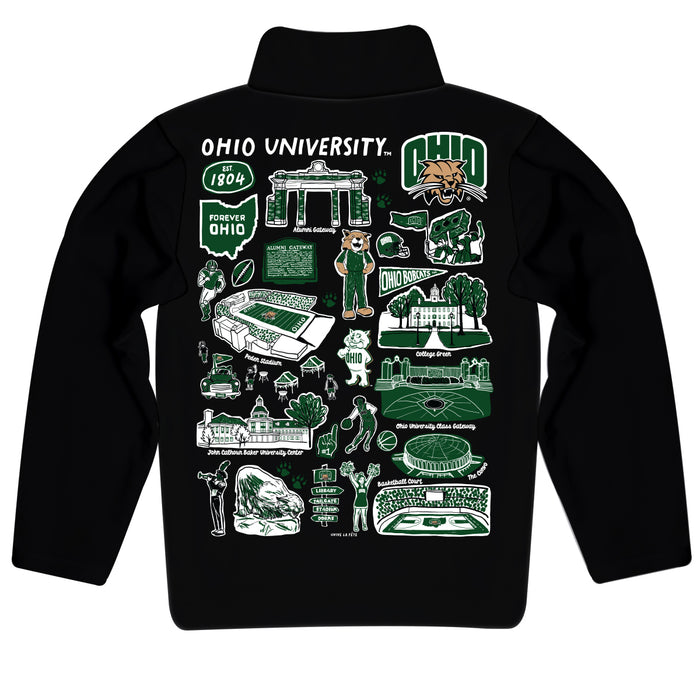 Ohio University Bobcats Hand Sketched Vive La Fete Impressions Artwork Black Boys Quarter Zip Pullover V1