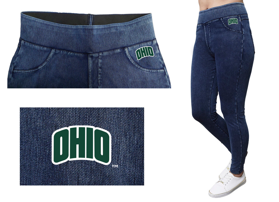 Ohio University Bobcats Vive La Fete Game Day Collegiate Logo on Fake Pocket Women Green Jeggings