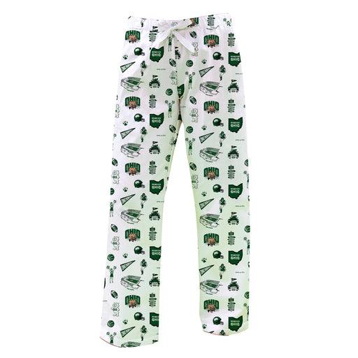 Ohio University Bobcats Repeat Print Hand Sketched Vive La Fete Impressions Artwork Womens  White  Lounge Pants