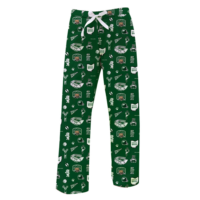 Ohio University Bobcats Repeat Print Hand Sketched Vive La Fete Impressions Artwork Womens  Green  Lounge Pants