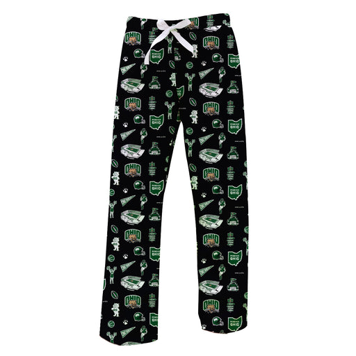 Ohio University Bobcats Repeat Print Hand Sketched Vive La Fete Impressions Artwork Womens  Black  Lounge Pants