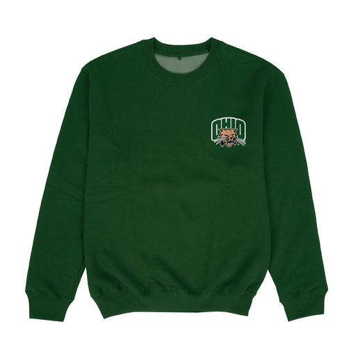 Ohio University Bobcats Hand Sketched Vive La Fete Impressions Artwork Womens  Green Crewneck Sweatshirt