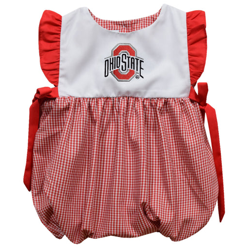 Ohio State Embroidered Cardinal Red Gingham Girls Bubble