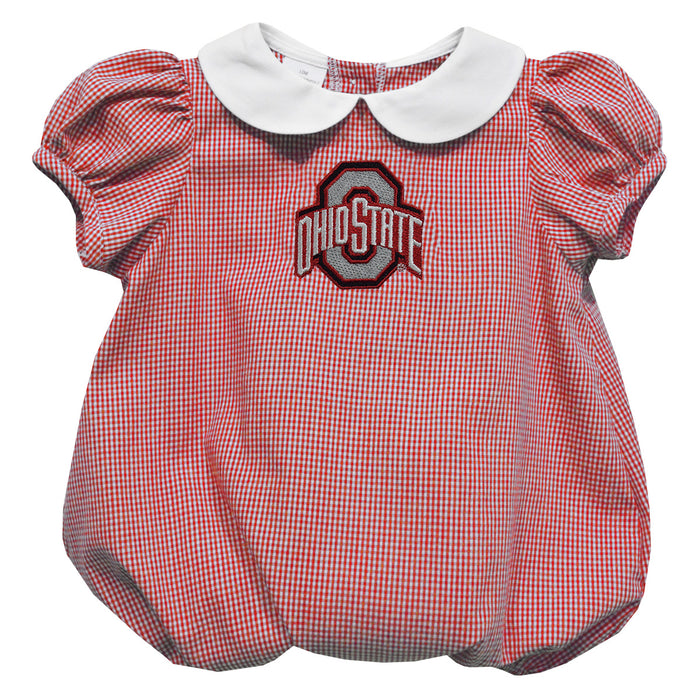 Ohio State Embroidered Red Cardinal Gingham Baby Bubble Short Sleeve