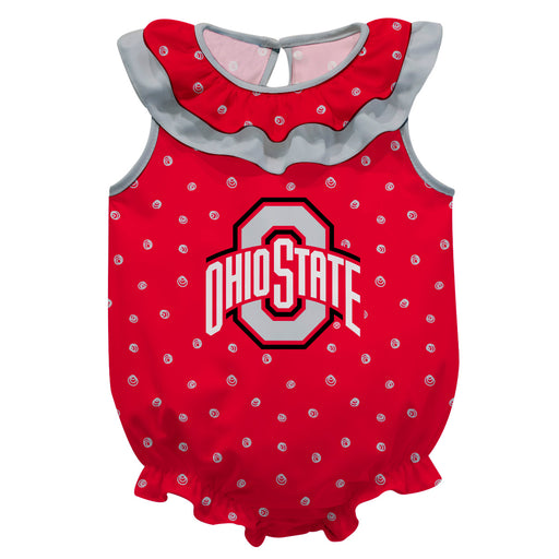 Ohio State Buckeyes Vive La Fete Swirls Red Sleeveless Ruffle Onesie Logo Bodysuit