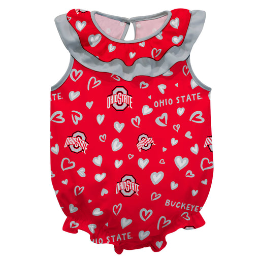 Ohio State Buckeyes Red  Sleeveless Ruffle Onesie Logo Bodysuit