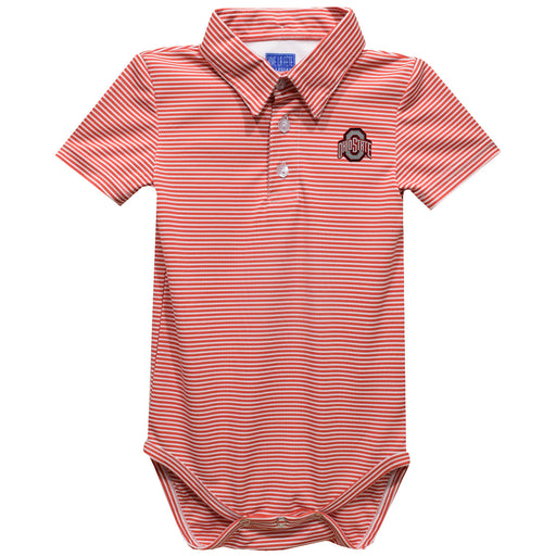 Ohio State Embroidered Cardinal Red Stripe Knit Boys Polo Bodysuit