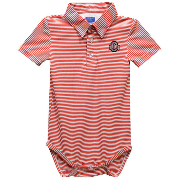 Ohio State Embroidered Cardinal Red Stripe Knit Boys Polo Bodysuit