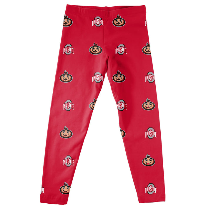 Ohio State Buckeyes Vive La Fete Girl Game Day All Over Two Logos Elastic Waist Classic Play Red Leggings Tights