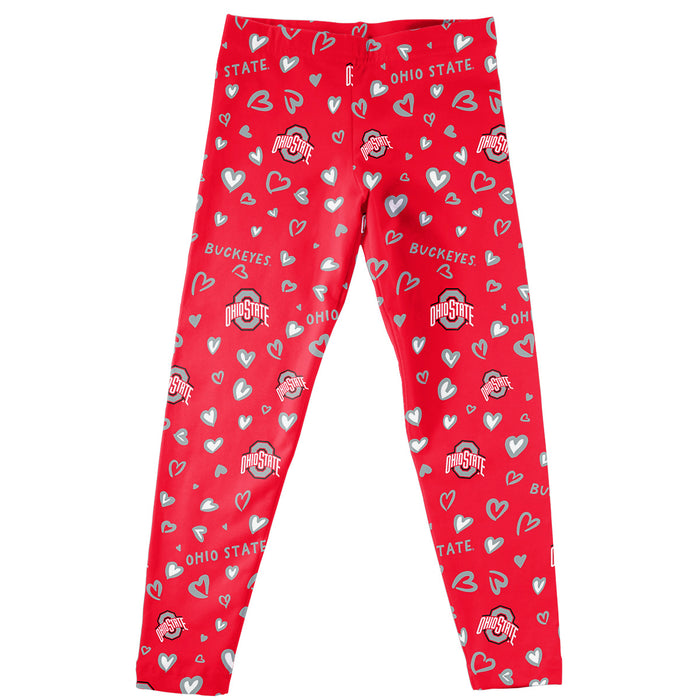 Ohio State Buckeyes Vive La Fete Girl Game Day All Over Little Hearts Elastic Waist Classic Play Red Leggings