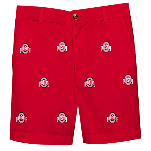 Ohio State Buckeyes  Vive La Fete Boys Game Day All Over Logo Red Structured Shorts with Side Pockets