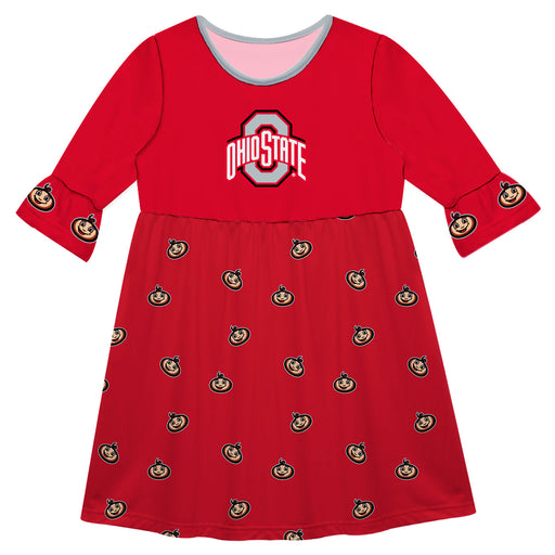 Ohio State Buckeyes Vive La Fete Girls Game Day 3/4 Sleeve Solid Red All Over Logo on Skirt V1