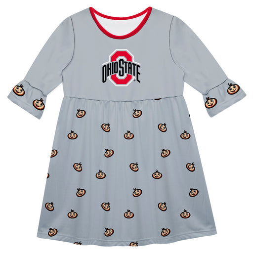 Ohio State Buckeyes Vive La Fete Girls Game Day 3/4 Sleeve Solid Gray All Over Logo on Skirt V2